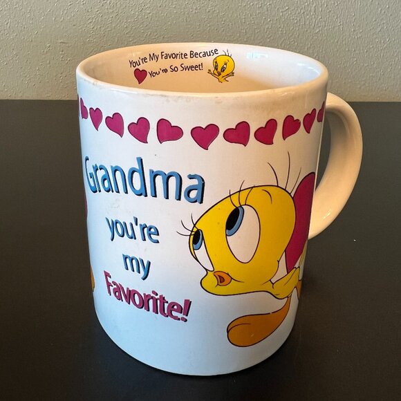 Vtg WARNER BROS Looney Tunes TWEETY BIRD Grandma You're My Favorite! 2000 Mug - Picture 9 of 10